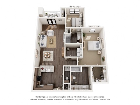 B1425 two bedroom floor plan of a home with a bedroom
